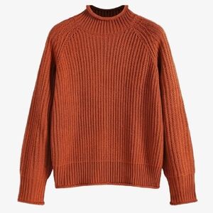 Orange knit mock neck chunky sweater